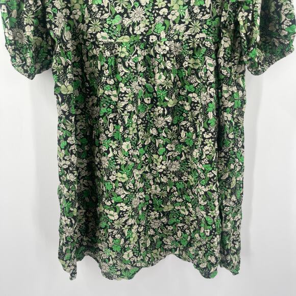 Ellos Dress Size 18 Green Black Floral Print Notch Neck Empire Puff Sleeve Plus - Picture 9 of 15